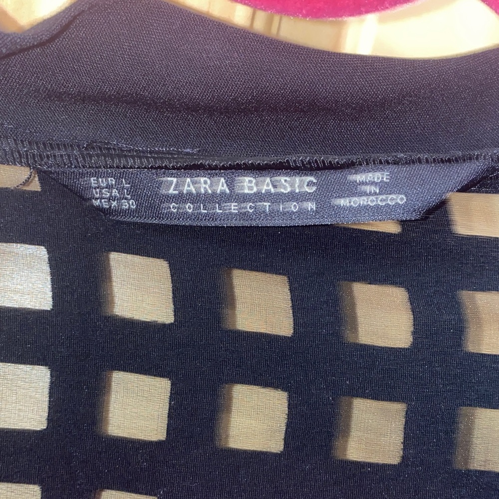 Zara Sheer Square-Pattern Black Zip Cardigan - image 3